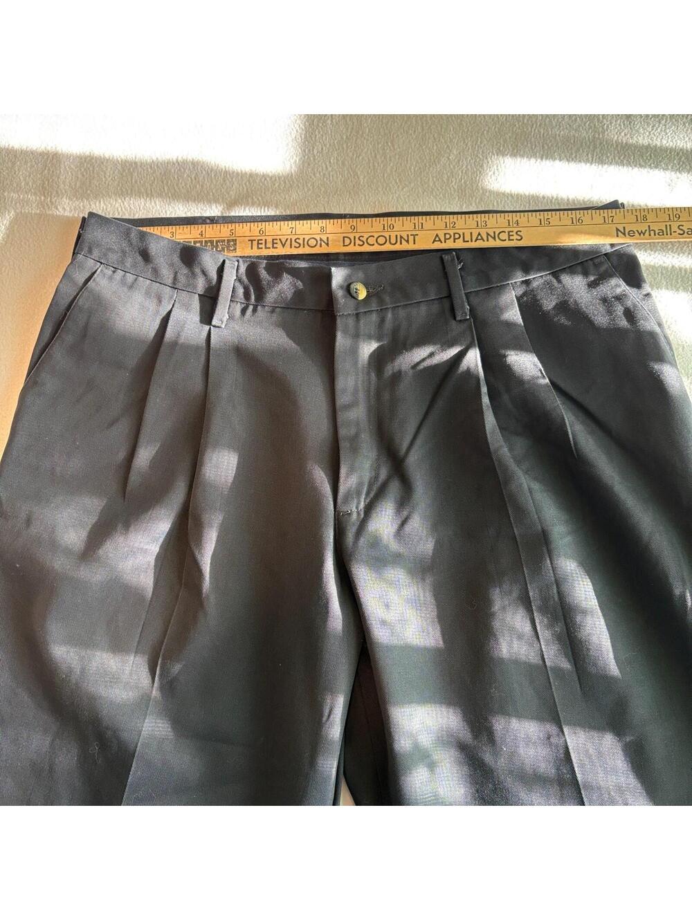 Vintage Pleated Dress Pants Mens 36x29 Fits Like 34x29 Black Trouser USA - Picture 5 of 7